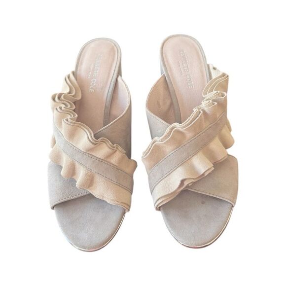 Kenneth Cole Laken Suede Ruffle Slide Sandals Sz 9.5 Two-Tone Dusty Gray - Picture 2 of 8